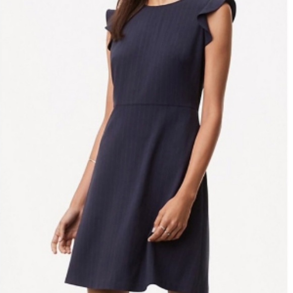 LOFT Dresses & Skirts - LOFT Navy Pinstripe Flutter Dress SZ 6